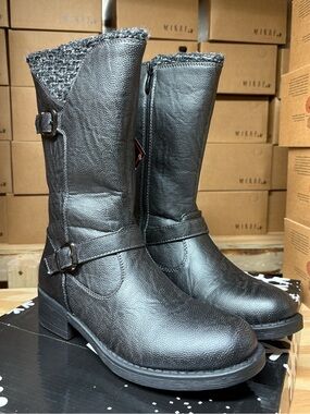 Women's Black Winter Mid-Calf Boots with Shearling Trim